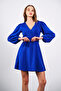 Blue V-Neck Button Detailed Dress - 6