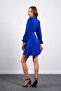 Blue V-Neck Button Detailed Dress - 5