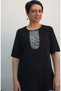 Black, black-and-white color-blocked jersey viscose T-shirt - 3