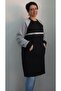 Black 2 thread raised winter gray color block and stripe raglan sleeve kangaroo pocket sweatshirt tunic - 7