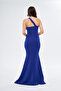 Cobalt Blue Scuba Fabric Asymmetrical Collar Design Maxi Cobalt Blue Dress582211 - 3