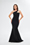 Black Scuba Fabric Asymmetrical Collar Design Maxi Cobalt Blue Dress582211 - 4