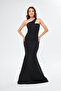 Black Scuba Fabric Asymmetrical Collar Design Maxi Cobalt Blue Dress582211 - 6