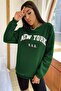 Unisex Green New York Printed Oversize Crew Neck Sweatshirt - 4