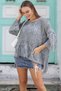Women's Gray Bag Pocket Braided Oversize Loose Cotton Knitwear Blouse Sweater - 2