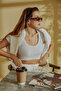 x Melodi White Cotton Twill Crop T-Shirt Short Sleeve - 7