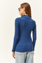 Women's Indigo Zippered Turtleneck Lycra Blouse - 4