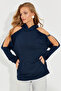 Women's Navy Blue Open Sleeve Hooded Sweatshirt Yİ2356 - 2