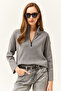 Women's Smoked Zippered Stand Collar Raised Sweatshirt - 2