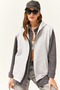 Women's Gray Melange Kangaroo Pocket Hooded Oversize Vest - 4