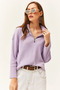 Women's Lilac Zippered Stand Collar Hooded Sweater - 2