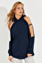 Women's Navy Blue Open Sleeve Hooded Sweatshirt Yİ2356 - 4
