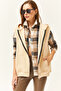 Women's Beige Kangaroo Pocket Hooded Oversize Vest - 2