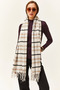 Women's Plaid Black and White Tasseled Thick Shoulder Shawl