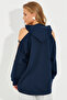 Women's Navy Blue Open Sleeve Hooded Sweatshirt Yİ2356 - 6