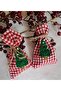 Red Gingham Christmas Pouch 2pcs Christmas New Year Socks Pouch Santa Claus Christmas Tree Figured Pouch - 3