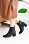 Daily Women's Black Boots Thick Heeled Zippered Comfortable Lightweight Short Bootie 2001 - 2