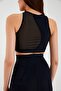 Black Half Tulle Detailed Sports Bra - 2