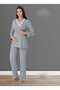 Women's Gray Design Lacy Cotton Maternity Maternity Dressing Gown Pajamas Set 3 Pieces - 2