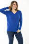 Women's Large Size Cobalt Blue V-Neck Stone Detailed Long Sleeve Blouse 65N37153 - 7