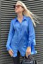 Blue Basic Women's Satin Shirt Mg1326 - 4