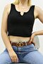 Mad Girls Front Detailed Black Crop Top MG362 - 4