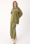 Light Khaki Shiny Garnished Neon Piping Tracksuit Set - 3