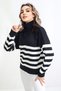 Zippered Trucker Collar Striped Women's Sweater