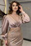 Satin Sequin Detailed Mermaid Evening Dress - 2