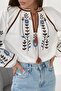 Women's White Tasseled Vintage Embroidered Cotton Blouse