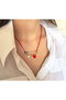 Glass Red Heart Evil Eye Beaded Necklace with Scottish Needle Letter - 3
