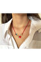 Glass Red Heart Evil Eye Beaded Necklace with Scottish Needle Letter - 2