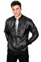 Men's Black Sleeve Collar Ribbed Zippered Faux Leather Sports Coat 23020662 - 5
