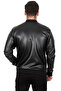 Men's Black Sleeve Collar Ribbed Zippered Faux Leather Sports Coat 23020662 - 8