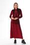 Burgundy Stone Printed Kangaroo Pocket Velvet Long Women's Dress| Long Sports Hijab Dress| Casual Dress - 3