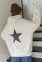 Women's White Courageous Star Printed Hooded Hoodie Sweatshirt - 3