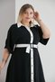 Women's Shirt Collar All-over Buttoned Sleeve Folded Contrast Belt Premium Woven Dress - 3