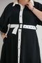 Women's Shirt Collar All-over Buttoned Sleeve Folded Contrast Belt Premium Woven Dress - 6