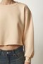 Women's Cream Crew Neck Raised Crop Knitted Sweatshirt BF00085 - 4