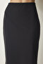 Women's Black Slit Elastic Knitted Modal Skirt FN03140 - 6
