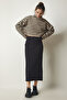 Women's Black Slit Elastic Knitted Modal Skirt FN03140 - 2