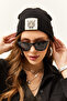 Women's Black Tiger Embroidered Knitwear Beret