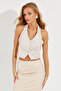 Women's Ecru Faux Leather Crop Vest NH41 - 3