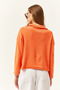 Women's Orange Zippered Stand Collar Hooded Sweater - 4