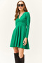Women's Green Double Breasted Collar Flared Mini Dress