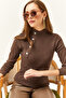 Women's Bitter Brown Button Detailed Half Fisherman Lycra Blouse - 4