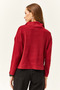 Woman's Burgundy Zippered Stand Collar Raised Sweatshirt - 5