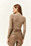 Women's Mink High Collar Lycra Blouse with Gather Detail - 5