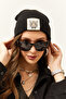 Women's Black Tiger Embroidered Knitwear Beret - 3