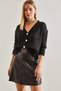 Women's Black Patterned Openwork Knitwear Cardigan 60021017 - 7